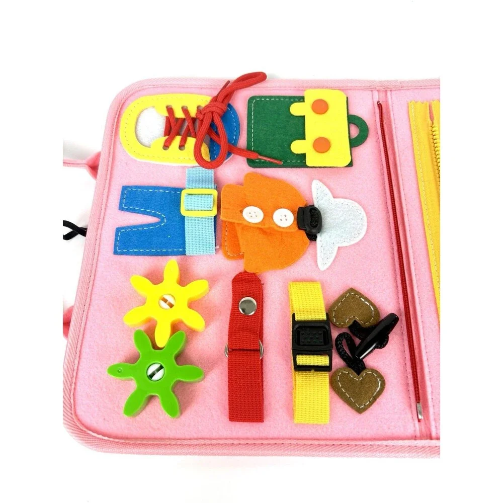 Montessori Style Fine Motor Skills Busy Book. Pink Felt Activity Binder. EUC